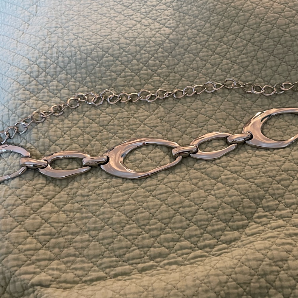 Silver chain link belt.